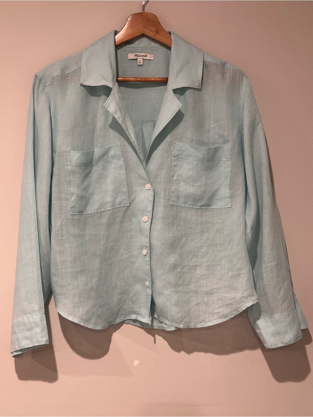 Madewell Light Blue Button-Front Linen Blouse